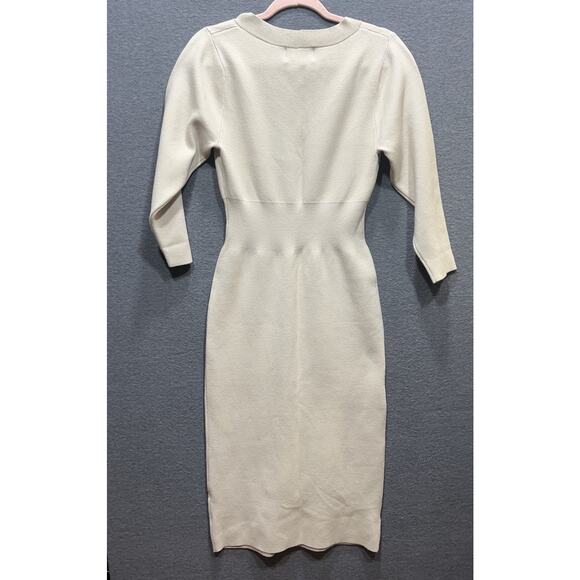 Modern Citizen Off Shoulder V Neck Sweater Knit Midi Dress Beige Sz S NWOT $169 - Picture 4 of 14